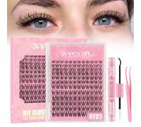 NYCAAR NY03 Kit d'extension de cils naturels ondulés 144 pièces - Cils individuels moelleux de 8 à 18 mm avec collage, applicateurs de cils à faire soi-même à la maison (NY03)