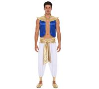 Nyeemya Adulte Déguisement Prince Arabe Costume De Prince Arabe Pour Hommes Costume De Gilet Et Pantalons Harem Club Rave Ensemble Homme Bleu royal blanc 3XL
