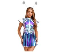 Nyeemya Alien Costume Femme Rave Outfits Costume D'Astronaute Pour Adultes Saint Valentin Halloween Vacances Robe De Cadet Spatial Bleu M