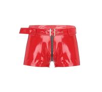Nyeemya Boxer Cuir Homme Sexy Mini Short Court Caleçon Crayon Bermuda De Bain Natation Zipper Avant Ouvert Hot Boxer Trunks Boxeur Jockstrap Bikini Rouge L