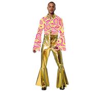 Nyeemya Corset Imprimé Mode À Manches Évasées Revers Magnifique Combinaison Disco Pour Homme Pantalon Évasé En Métal Halloween Fête À Thème S-3xl Or XL