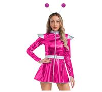 Nyeemya Costume D'Astronaute Pour Adultes Alien Costume Femme Space Alien Robot Cosplay Outfit Halloween Mascarade Festival De Musique Bleu Rose Vif 3XL