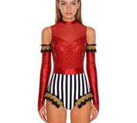 Nyeemya Costume D'Entraîneur Cirque Paillettes Brillantes Costume Monsieur Loyal Femme Directrice De Cirque Noël Carnaval Cosplay Outfit Rouge L