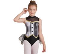 Nyeemya Costume Halloween Noël Enfant Fille Robe Danse Latine Jazz Moderne Bodysuit Déguisement Cirque Ringmaster Combishort Tenue Performance Spectacle Noir 11-12 ans