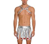 Nyeemya Deguisement Dieu Grec Homme Costume Cupidon Pour Hommes Tenue Grecque Festival De Musique Soirée Carnaval Cuir Faux Steampunk Argent XL
