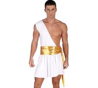 Nyeemya Déguisement Grec Homme Adulte Costume Grèce Antique Rome Toge Costume De César Mythologie Grecque Dieu Robe Une Épaule Blanc XL