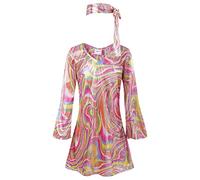 Nyeemya Enfant Fille Costume Disco Diva Robe avec Bandeau Brillant Robe à Manche Longue pour Carnaval Fête avec Bandeau Robe Princesse Soirée Anniversaire Lumière 7-9 Ans