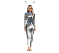 Nyeemya Femme Party Dress Up Rave Outfits Space Alien Robot Cosplay Outfit Halloween Rave Club Tenue De Fête Sur Le Thème De L'Espace Argent M