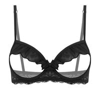Nyeemya Femme Soutien Gorge sans Doublure Et À Mamelons Exposés Harnais De Corps Harnais Soutien Gorge Pole Danse Rave Party Sleepwear Noir M