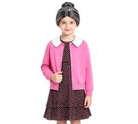Nyeemya Fille Robe Imprimée Fleurie Manches Courtes Tenues Performance Rôle Halloween Costumes Cosplay Pour Jours D'École Robe Grand Mère Rose Vif 7-8 ans