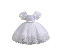 Nyeemya Robe Zippée Invisible Au Dos Bébé Fille 3D Grande Fleur Party Dress Col Rond sans Manches Parfait Mariages d'anniversaire Concours Beauté 18 Mois-7 Ans Blanc 2-3 Ans