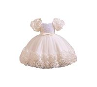 Nyeemya Robe Zippée Invisible Au Dos Bébé Fille 3D Grande Fleur Party Dress Col Rond sans Manches Parfait Mariages d'anniversaire Concours Beauté 18 Mois-7 Ans Champagne 6-7 Ans