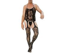 Nyeemya Sissy Lingerie de Nuit Homme Body String Ouvert Résille Legging Collant Bodysuit Gay Vêtement de Nuit Jumpsuit Maillot de Bain Mankini Beachwear Type C Taille Unique