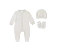 Nyeemya Sweat À Capuche Boutonné À Manches Longues avec Chapeau Gants Bebe Garçon Fille Ensemble 3 Pcs Pyjamas pour Enfants Tenue Baptême 0-6 Mois Blanc 3-6 Mois