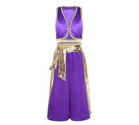 Nyeemya Tenue Gilet Sans Manches Brillant Pantalons Lanterne Enfant Garçon Prince Arabe Costumes Ethniques Traditionnels Tenue Style Halloween 3-16 Ans Violet 7-8 ans