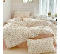 Nyescasa Housse de Couette 200x200 Beige Motif Fleurie Feuilles Floral Parure de lit Adulte 2 Personnes en Microfibre Fleurs Rose Jaune Housse Couette avec Fermeture Éclair et 2 Taies d'oreiller 65x65