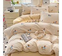 Nyescasa Housse de Couette 240x260 Beige à Carreaux Vichy Motif Chien Teckel Bleu Parure de lit Adulte 2 Personnes en Microfibre Housse Couette avec Fermeture Éclair et 2 Taies d'oreiller 65x65 cm