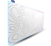 Nyfter Tapis de Souris de Jeu XXL Blanc Noir au Design topographique - 900 x 500 mm (Topo Blanc RGB)