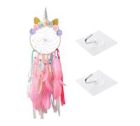 NYGGTYK 1 attrape-rêves licorne, 2 crochets, attrape-rêves mural, plumes colorées, cinq anneaux, ensemble d'attrape-rêves, rose