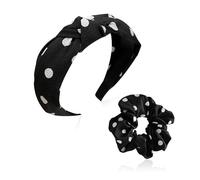 NYGGTYK 1 bandeau, 1 bandeau scrunchie, bandeau jupe, bandeau noir, bandeau à pois, bijou de cheveux pour femme, accessoires de jupe, bandeau à nœuds croisés, bandeau à pois pour femme