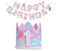 NYGGTYK 1 Bannière d'anniversaire Et 1 Chapeau d'anniversaire, Fournitures De Fête sur Le Thème Marin, Décorations Créatives, Arrangement De Scène De Fête