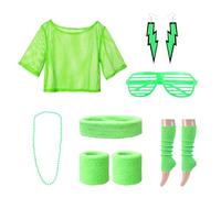 NYGGTYK 1 costume de fête en maille, t-shirt à épaules dénudées, tenue des années 80 et 90 pour femme, accessoires historiques, tenue de carnaval rétro