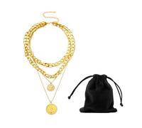 NYGGTYK 1 ensemble de collier hip-hop rond multicouche, livré avec 1 sac de rangement, collier pendentif doré, collier épais, collier tendance personnalisé, collier pirate pour femme, Métal