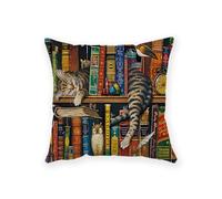 NYGGTYK 1 housse de coussin carrée en lin - Motif chat - 45 cm - Cadeau pour les amoureux des chats