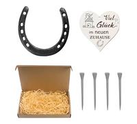 NYGGTYK 1 lot de fer à cheval avec plaque en bois en forme de cœur, 4 clous, porte-bonheur, fer à cheval, cadeau de décoration de cheval, cadeau de pendaison de crémaillère