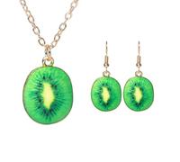 NYGGTYK 1 Paire De Boucles d'oreilles Kiwi Et 1 Collier Kiwi, Bijoux De Fruits Créatifs, Bijoux Amusants, Accessoires De Vêtements
