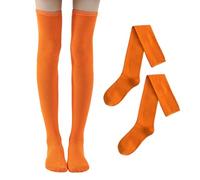 NYGGTYK 1 paire de chaussettes pour femme orange au genou, chaussettes thermiques extra longues pour fête costumée et carnaval