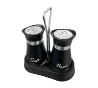 NYGGTYK 1 paire de salières et poivrières avec 1 étagère, ustensiles de cuisine, salière en acier inoxydable en verre, bouteille d'épices noires pour la cuisine, le camping