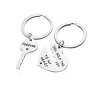 NYGGTYK 1 Porte-clés pour couple, porte-clés en forme de cœur, acier inoxydable, argenté, personnalisé, cadeau romantique de Saint-Valentin, porte-clés d'amour
