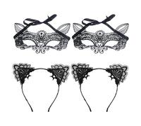 NYGGTYK 2 Morceaux De Bande-Oreille De Chat en Dentelle Et 2 Morceaux De Masque Oculaire De Chat, Accessoires De Rôle, Accessoires De Mascarade, Accessoires Mignons Et Simples
