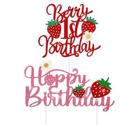 NYGGTYK 2 Morceaux D'Insertion De Cartes À Thème De Fraise d'un an, Décorations De Gâteaux, Insertion De Cartes À Gâteau Mignonne, Fournitures De Fête d'anniversaire pour Enfants
