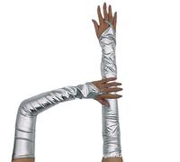 NYGGTYK 4 Paires de Gants Sans Doigts à Paillettes et Manches Argentées, en Métal, Pour Dames - Adaptés Pour Halloween et Carnaval