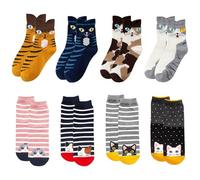 NYGGTYK 8 Paires De Chaussettes De Chat De Dessin Animé, Chaussettes Mignonnes, Chaussettes Douces Et Confortables, Chaussettes En Coton Pour Femmes, Chaussettes Drôles
