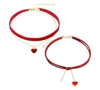 NYGGTYK Collier 2 pièces en forme de cœur pour femme - Collier en velours vintage gothique rouge réglable multicouche, bijoux pour femmes (rouge), tissu + métal