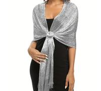 NYGGTYK Écharpe argentée étincelante avec bouton-pression - Écharpe à paillettes tendance pour femme - Convient pour mariages, fêtes, soirées