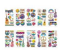 NYGGTYK Lot de 10 autocollants de tatouage hippie temporaire - Autocollants d'art de mode - Accessoires hippie - Convient pour les adultes et les enfants - Carnaval - Tatouage de carnaval