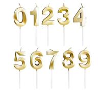 NYGGTYK Lot de 10 bougies d'anniversaire avec chiffres - Décoration d'anniversaire - Nombre de feux d'artifice - Bougies créatives avec chiffres dorés - Décoration de gâteau 3D - Convient pour les