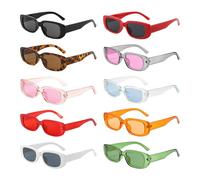 NYGGTYK Lot de 10 paires de lunettes de soleil rétro avec petit cadre - Style hippie - Colorées, noir/rouge