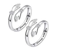 NYGGTYK Lot de 2 bagues en argent pour femme - Bagues réglables - Anneaux ouverts gravés - Bagues d'amitié - Bagues de couple - Bagues de mère et de fille - Bijoux en diamant pour femme, Cuivre