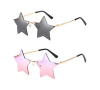 NYGGTYK Lot de 2 lunettes de soleil en forme d'étoile - Lunettes de soleil sans monture - Tendance et amusantes - Unisexe (gris, violet, rose), gris, violet et rose