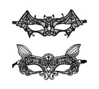NYGGTYK Lot de 2 masques en dentelle - Masque chauve-souris - Pour femme - Accessoire de costume pour carnaval, fête, danse