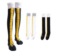 NYGGTYK Lot de 2 paires de chaussettes noires et blanches pour pieds de poulet, pour femme, en coton, pour cosplay, fête, anniversaire, multicolore, Taille Unique