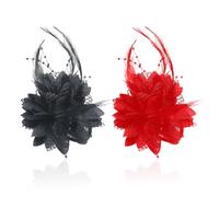 NYGGTYK Lot de 2 pinces à cheveux en tissu rose - Accessoires de cheveux en plumes - Pinces à cheveux pour femme - Accessoires de fête tendance (noir, rouge)