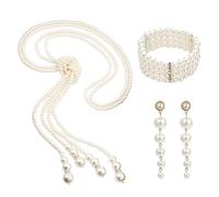 NYGGTYK Lot de 3 bijoux en perles artificielles, collier de perles des années 1920, boucles d'oreilles en perles gouttes, bracelet de perles multicouches, bijoux pour femme pour le quotidien, les