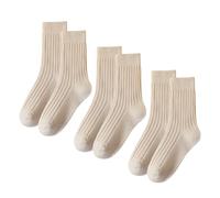 NYGGTYK Lot de 3 paires de chaussettes mollets, chaussettes thermiques unies, chaussettes décontractées pour femmes, chaussettes rondes tricotées en coton, absorbantes et respirantes, Blanc cassé, 23