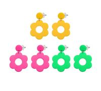 NYGGTYK Lot de 3 paires de boucles d'oreilles jaunes en forme de fleur - Boucles d'oreilles chrysanthèmes - Boucles d'oreilles rétro en acrylique - Boucles d'oreilles néon pour femmes et filles (rouge